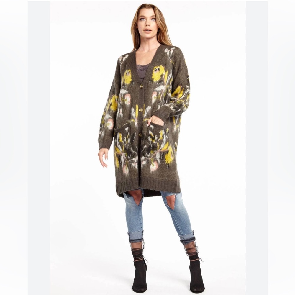 NWT Aratta Silent Journey Floral Mohair Wool Long Cardigan Sweater Medium